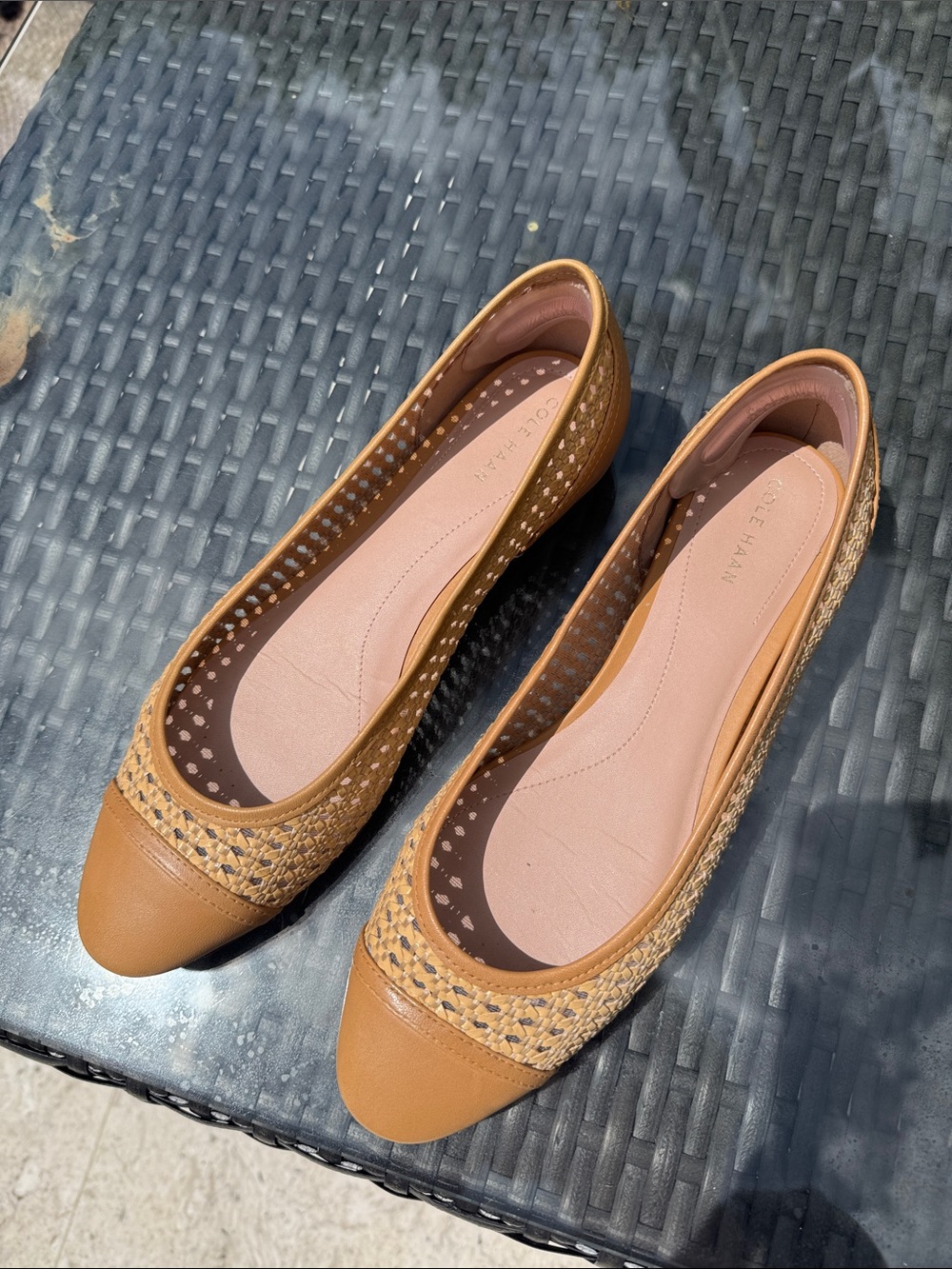 Cole Haan Tan Woven Cap-Toe Ballet Flats